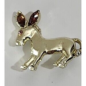 Vintage Donkey Pin Taupe Rhinestones Gold Plated